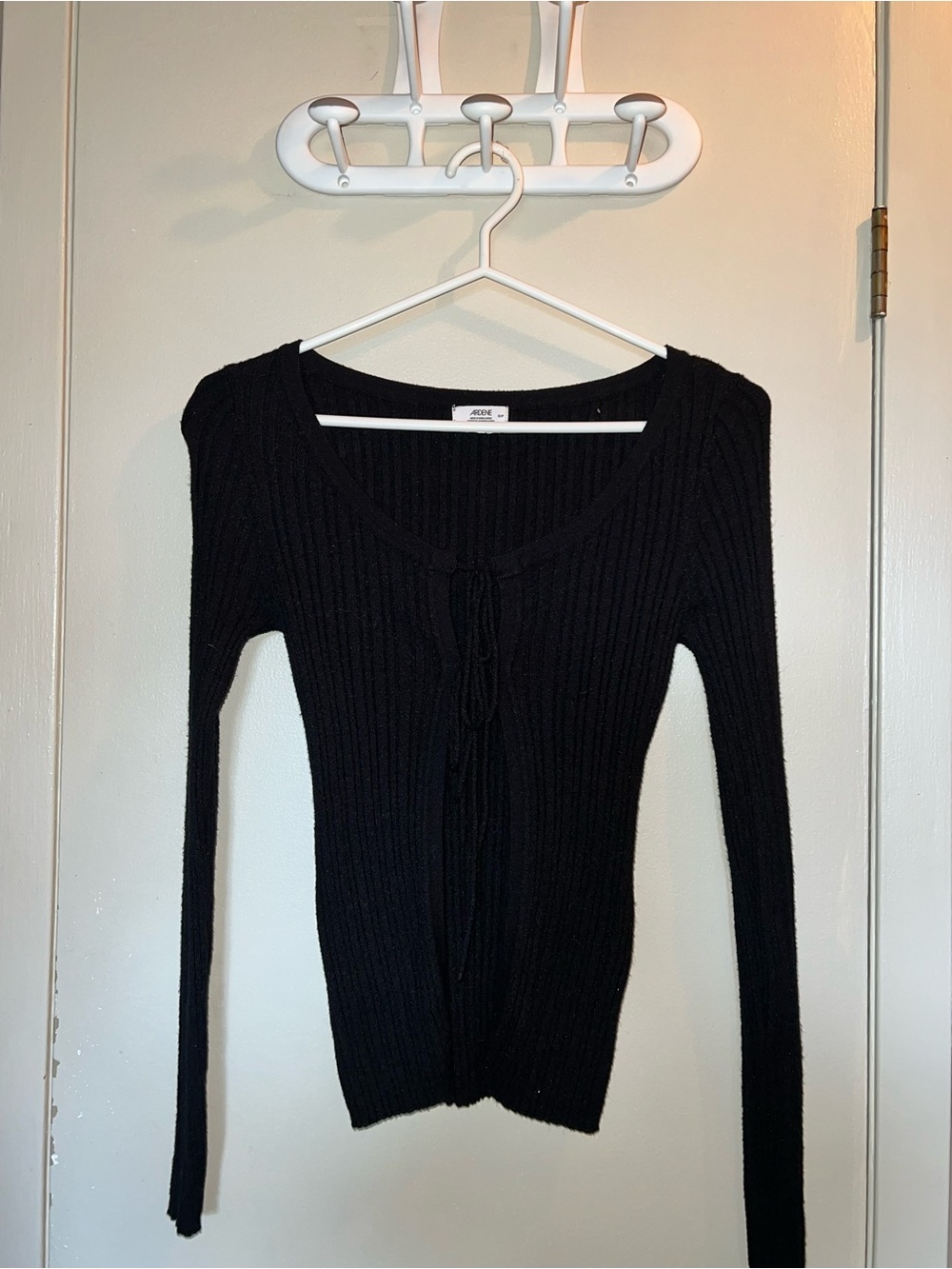 Ardene Black Ribbed Tie-Front V-Neck Sweater